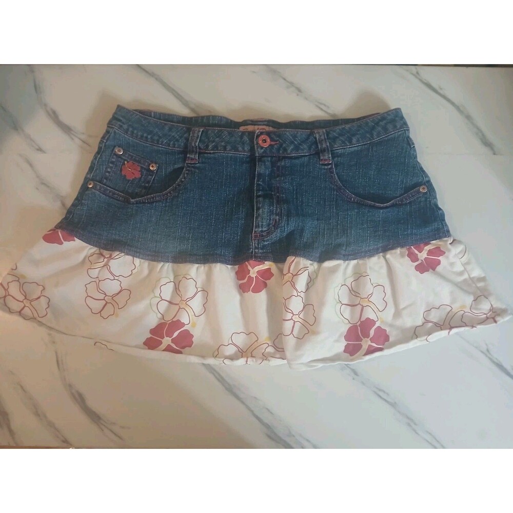 Vintage 90’s/Y2K Southpole Denim Floral Ruffle Skirt Juniors Size 15